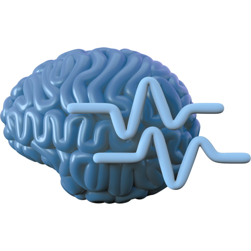 3d Icon of a brain with eeg wave, representing the EEG topic page on Neuromonitoring Analytics Network