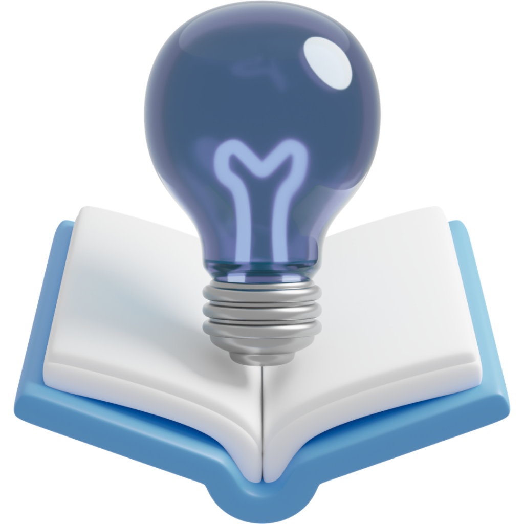 3D icon of an open book with a lightbulb representing the Publications page on Neuromonitoring Analytics Network