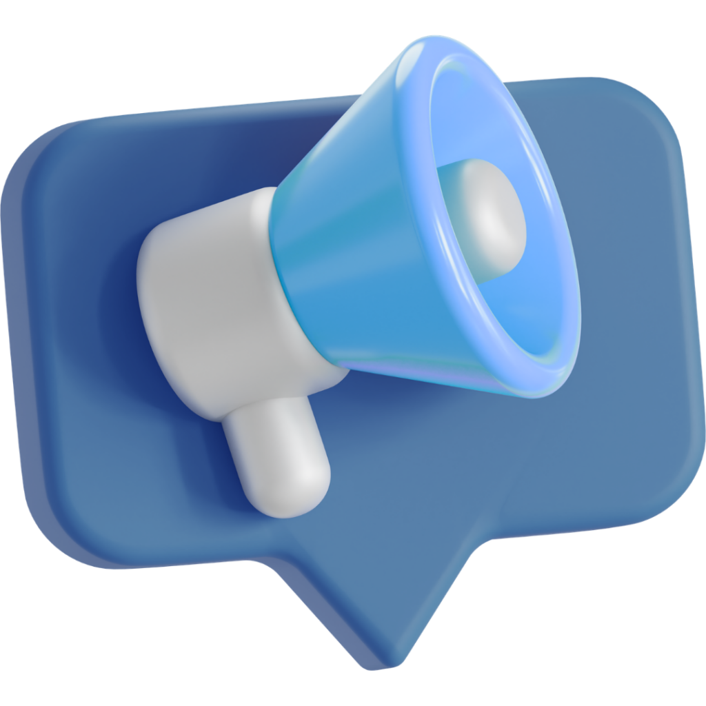 3D icon of a megaphone representing the Newsletter page on Neuromonitoring Analytics Network