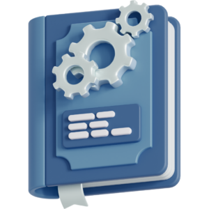 3D icon of a book with gears and code on the cover representing the Open source tools Github Repository page on Neuromonitoring Analytics Network