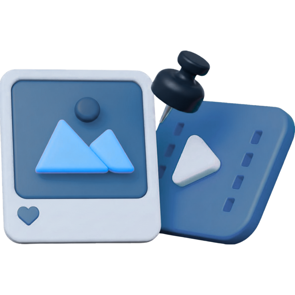 3d Icon of a image file and an audio or video file, representing the resources page on Neuromonitoring Analytics Network