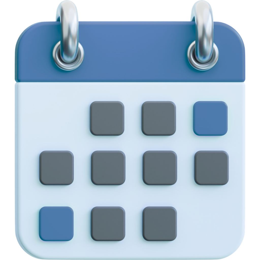 3D icon of a calendar, representing the Events page on Neuromonitoring Analytics Network. neuromonitoring & neurocritical care