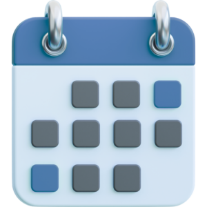 3D icon of a calendar, representing the Events page on Neuromonitoring Analytics Network. neuromonitoring & neurocritical care